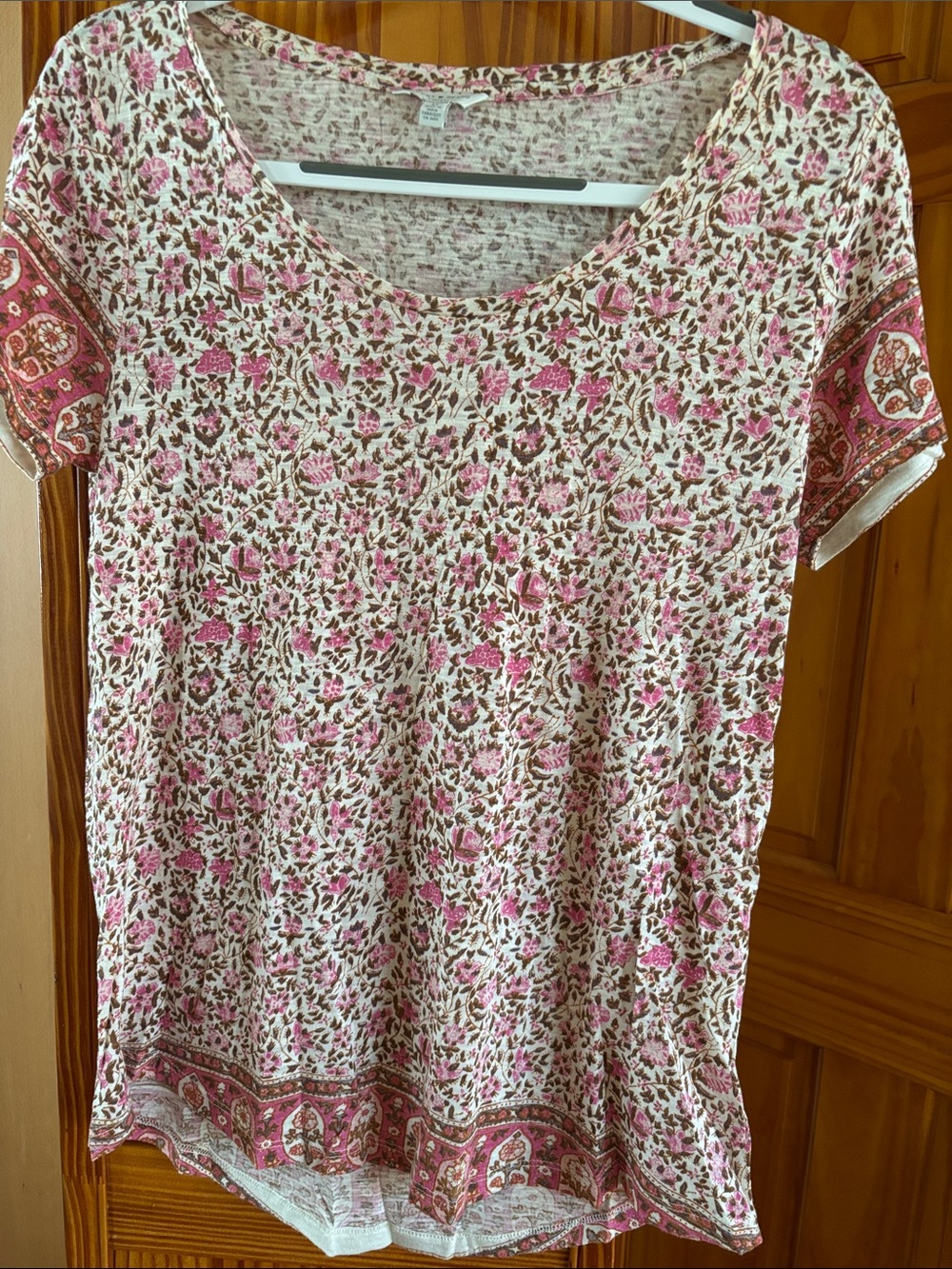 Lucky Brand Pink Floral Short-Sleeve Scoop Neck Tee